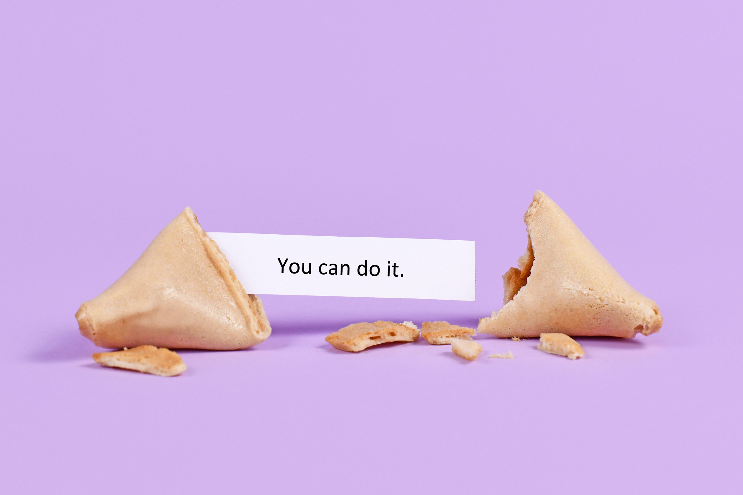 Fortune cookie with motivational text saying 'You can do it'