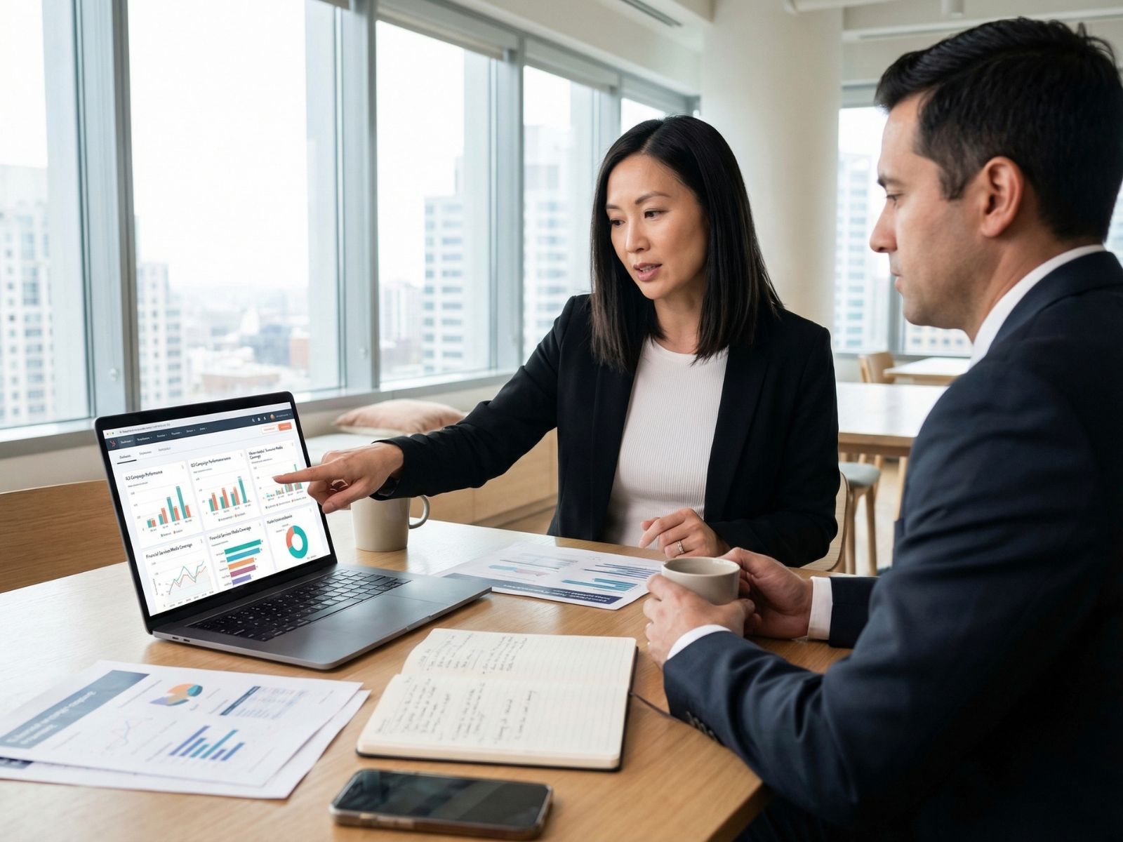 Marketing Strategy Meeting Reviewing HubSpot