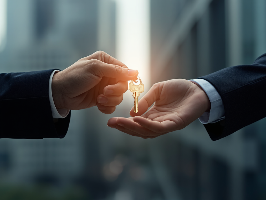 Managing partner handing over key to successor lawyer