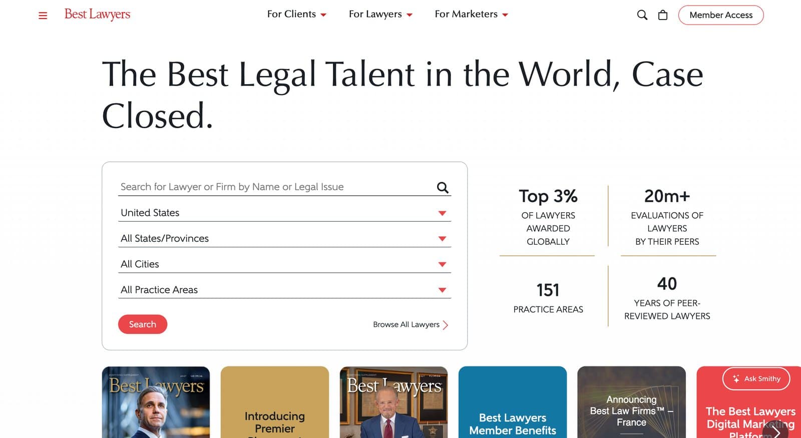 Best Lawyers Peer Review – 20 Million Evaluations - Berbay Marketing & PR Best Lawyers homepage showing top 3% of lawyers awarded globally and 20 million peer evaluations
