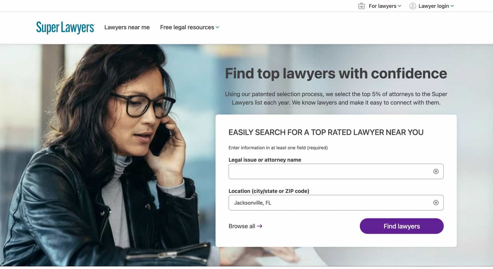 Super Lawyers Selection Process – Top 5% of Attorneys - Berbay Marketing & PR Super Lawyers homepage stating its patented selection process selects the top 5% of attorneys each year